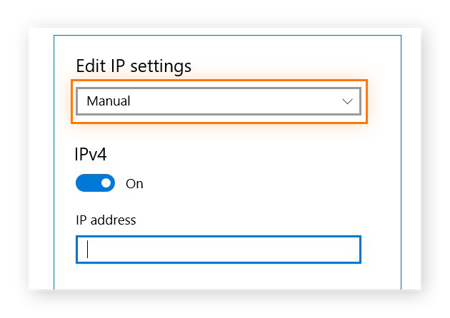 Enter IP address manually in Internet properties.